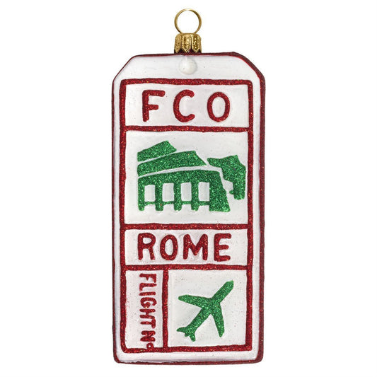 Joy to the World Rome Italy Luggage Tag Polish Glass Christmas Tree Ornament