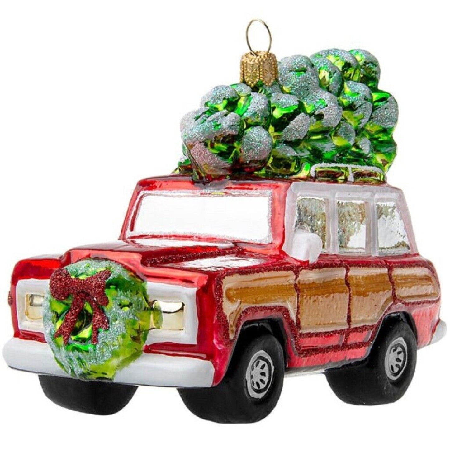 Joy To The World Holiday SUV Off-road Car Polish Glass Christmas Tree Ornament