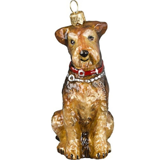 Joy to the World Airedale Dog Polish Blown Glass Christmas Ornament Decoration Made in Poland