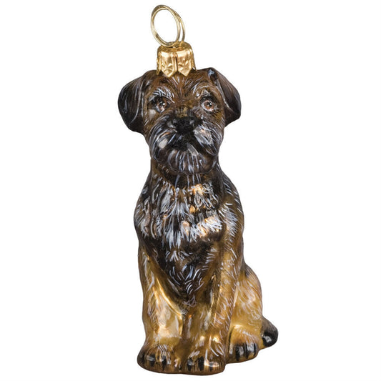 Joy to the World Border Terrier Dog Polish Glass Christmas Ornament Made in Poland Decoration