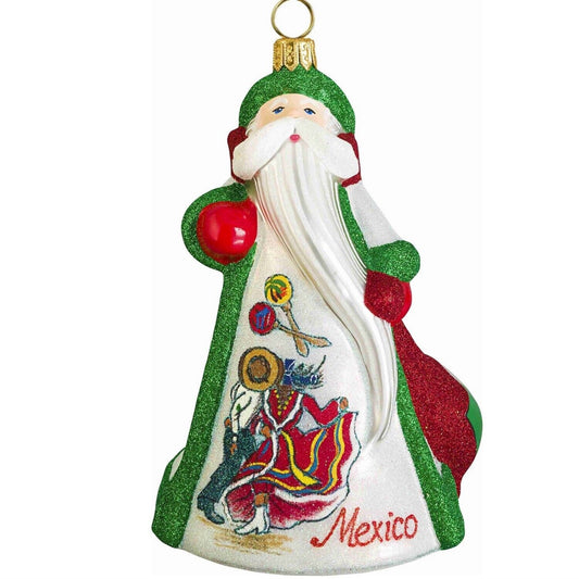 Joy to the World Glitterazzi Mexico Mexican Santa Polish Glass Christmas Ornament Decoration