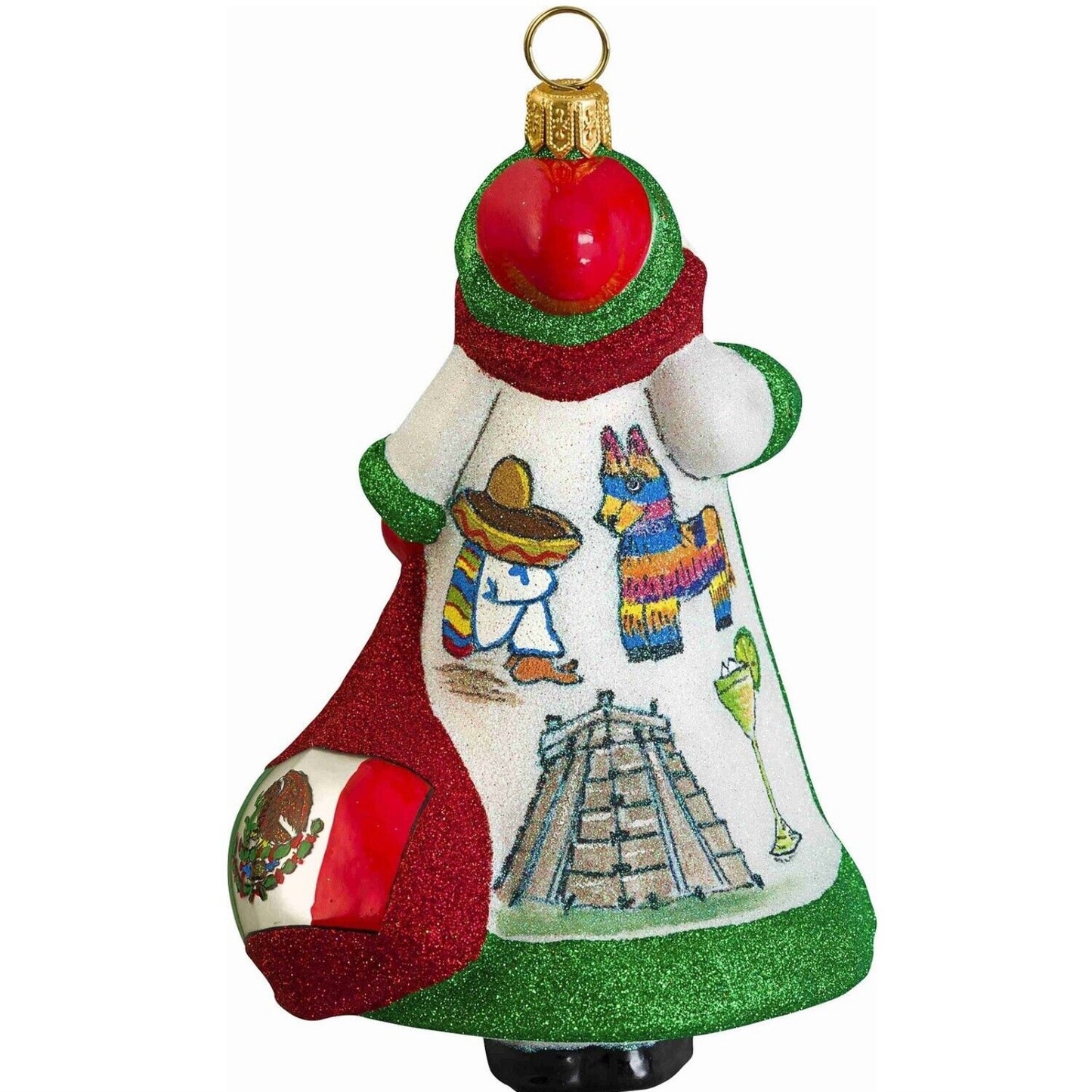 Joy to the World Glitterazzi Mexico Mexican Santa Polish Glass Christmas Ornament Decoration