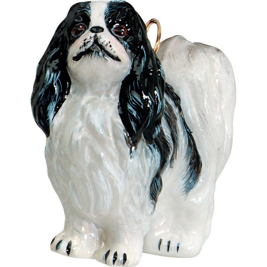 Joy to the World Japanese Chin or Spaniel Standing Dog Polish Glass Christmas Ornament Decoration