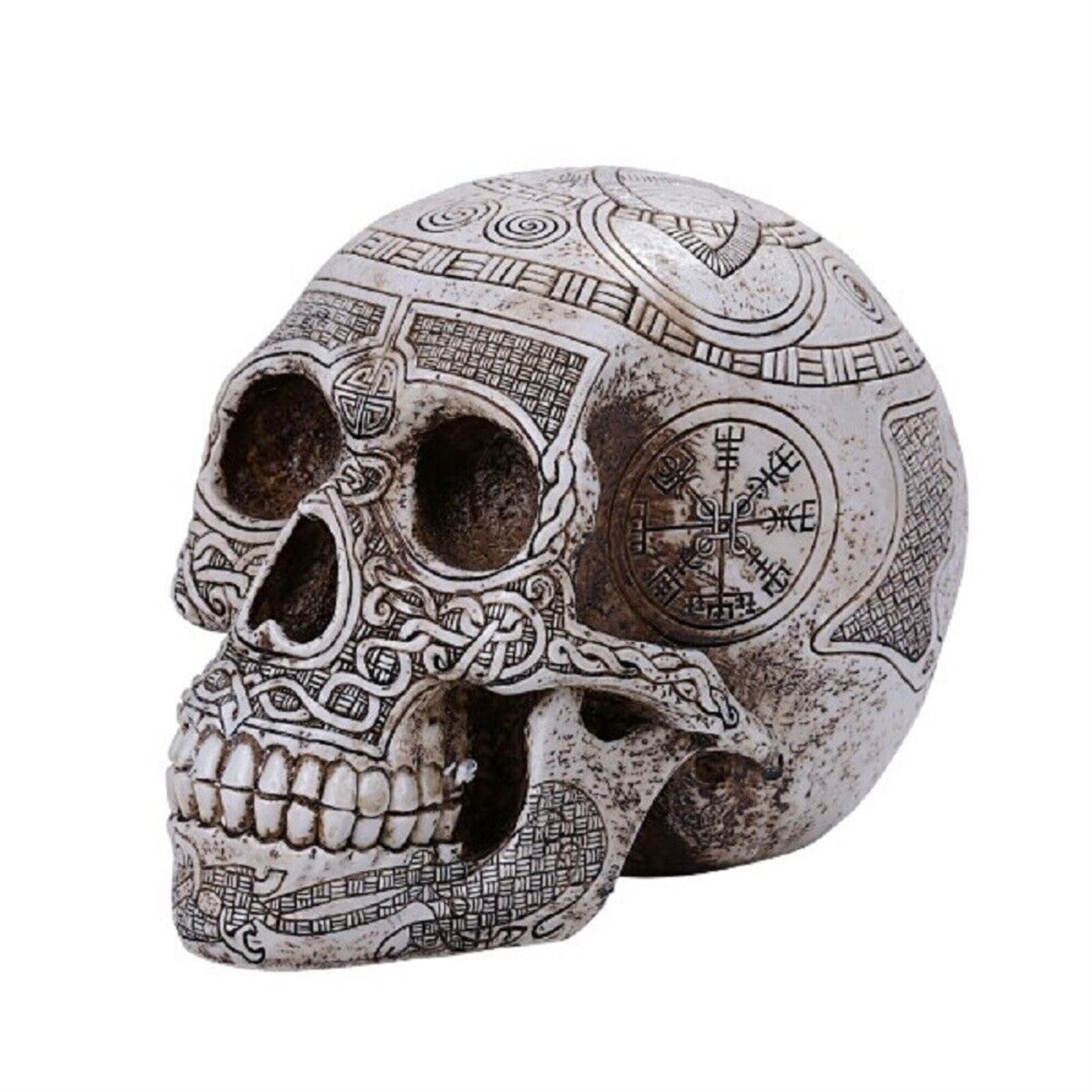 Viking Human Skull Resin Figurine Tabletop Statue 7 x 5.9 inch