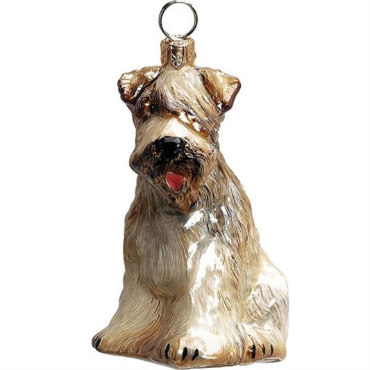 Joy to the World Soft Coated Wheaten Terrier Dog Polish Blown Glass Christmas Ornament Decoration