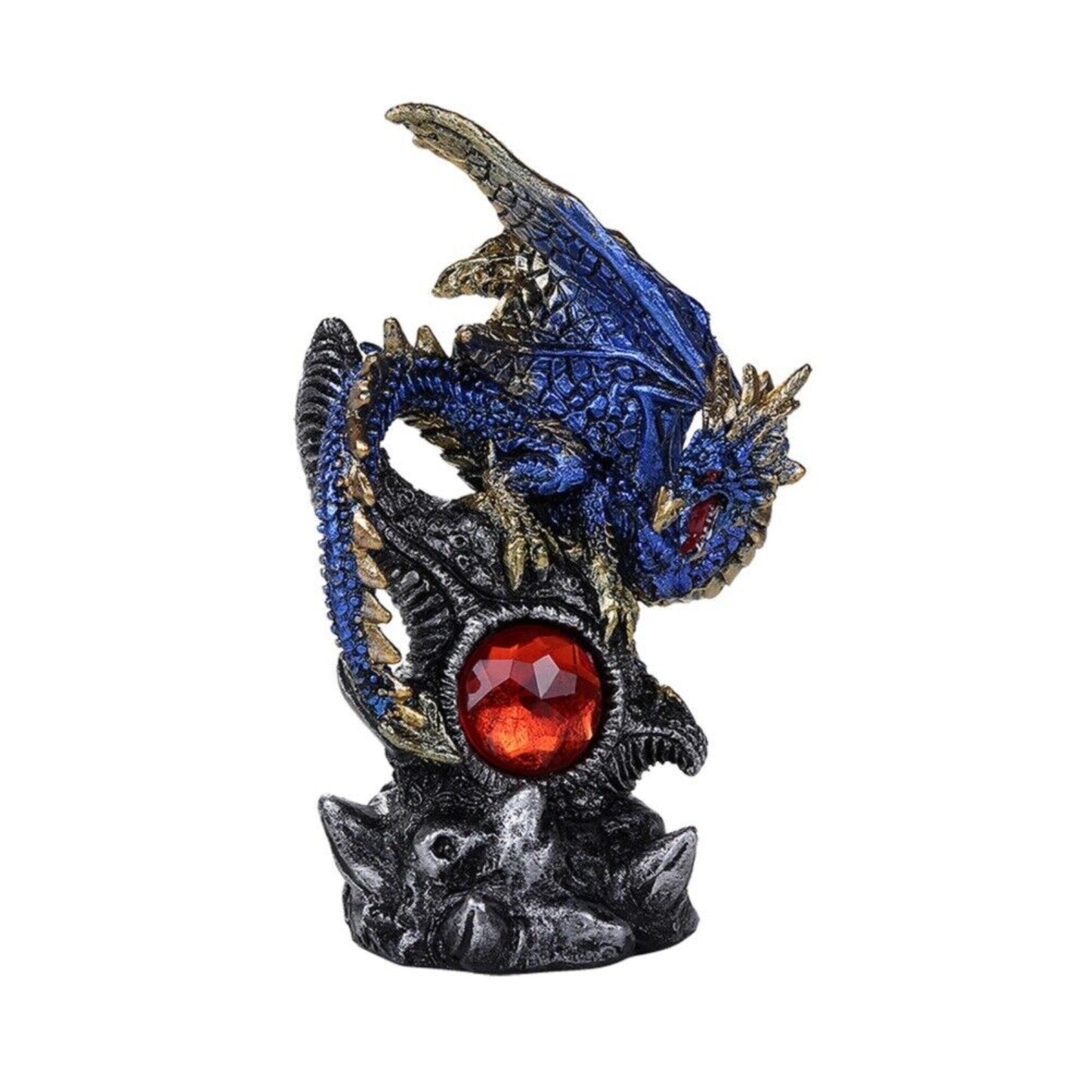 Medieval Fantasy Guardian Dragon Protecting Red Gemstone Fantasy Figurine 4 inch