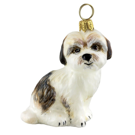 Joy to the World Cavachon Sitting Dog Polish Blown Glass Christmas Ornament
