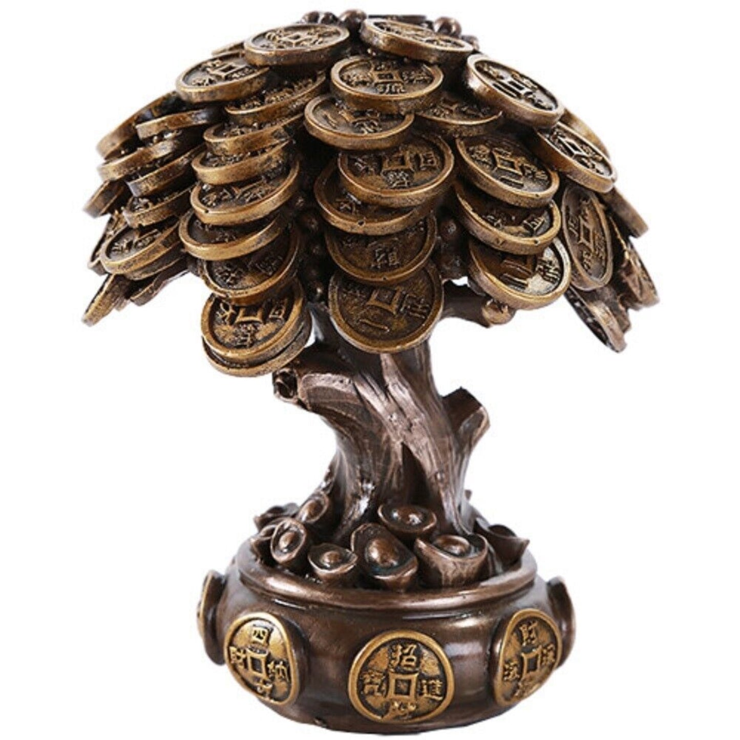 Feng Shui Bronze Color Golden Money Coin Prosperity Tree Figurine Home Decoration Gift 4.75 inch