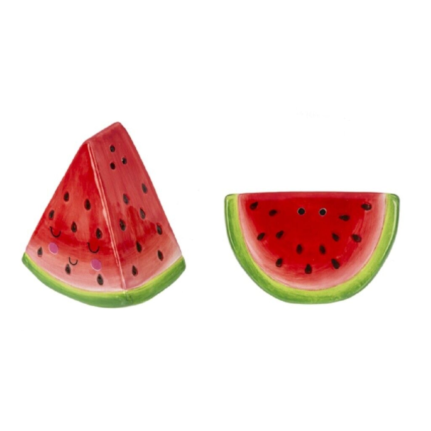 Ganz Smiling Watermelon Ceramic Salt and Pepper Shaker Set 2.75 Inch Multicolor