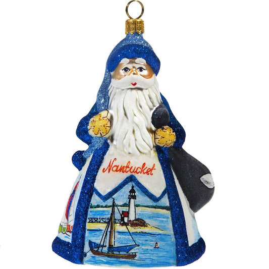 Joy to the World Glitterazzi Nantucket Santa Polish Glass Christmas Ornament