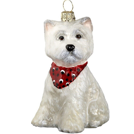 Joy to the World West Highland Terrier Westie Puppy Bandana Dog Polish Glass Christmas Ornament