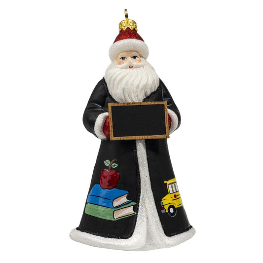 Joy to the World Glitterazzi Teacher Santa with Chalkboard Polish Glass Ornament