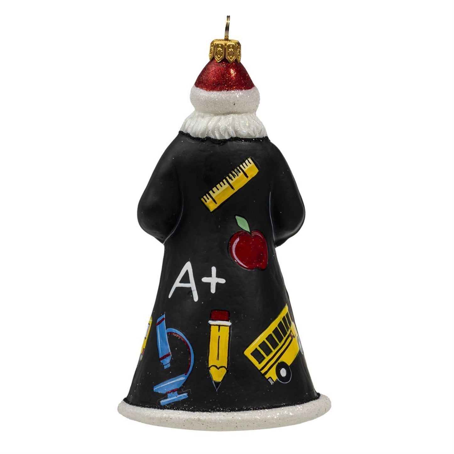 Joy to the World Glitterazzi Teacher Santa with Chalkboard Polish Glass Ornament