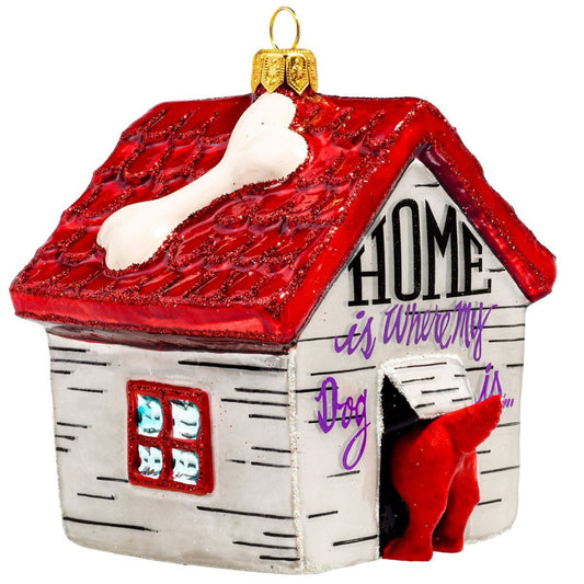Joy to the World Home is Where My Dog Is Dog House Polish Glass Ornament
