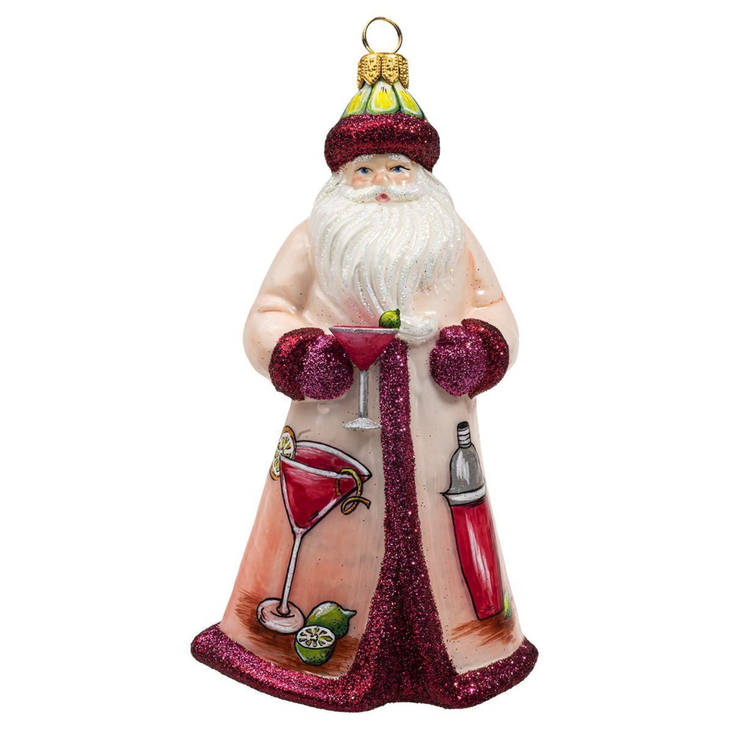 Joy to the World Glitterazzi Cosmopolitan Santa Polish Glass Christmas Ornament