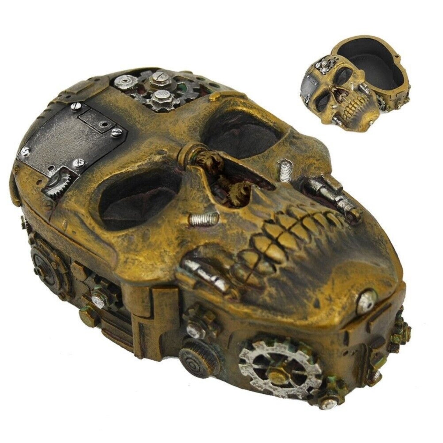 Steampunk Inspired Skull with Nuts and Bolts Lidded Jewelry Trinket Keepsake Box Tabletop Decor