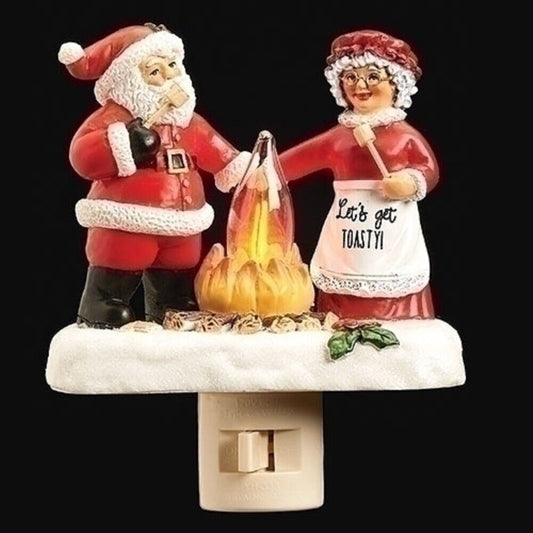 Santa and Mrs Claus by the Campfire Swivel Plug in Night Light 5.25 Inch