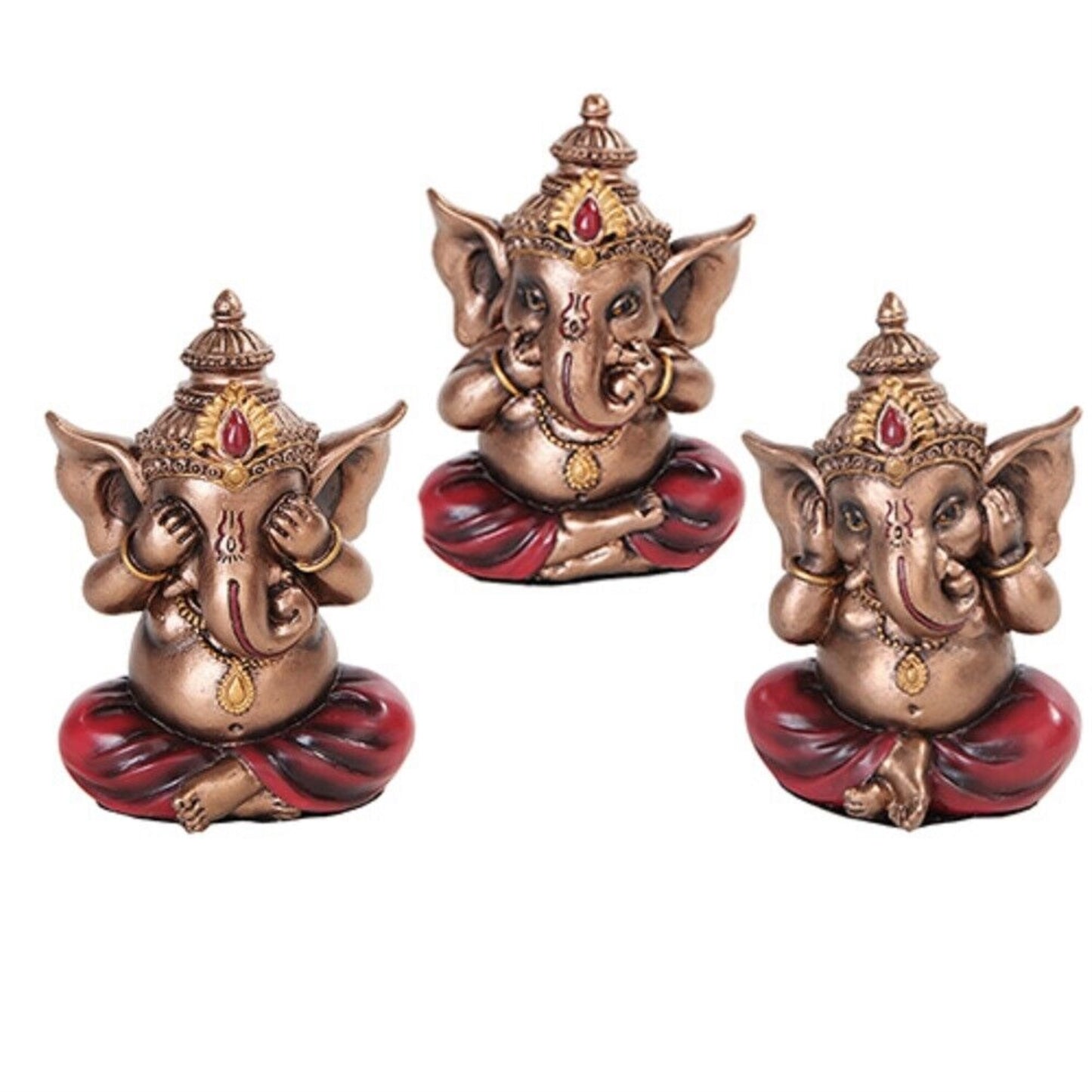 Colorful See Hear Speak No Evil Ganesha Eastern Enlightenment Figurines 3 Piece Set