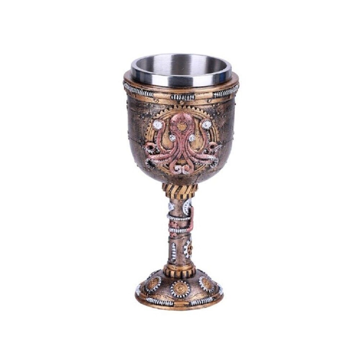 Steampunk Kraken Goblet Chalice Wine Cup Geared Octopus Resin Body Stainless Steel Cup