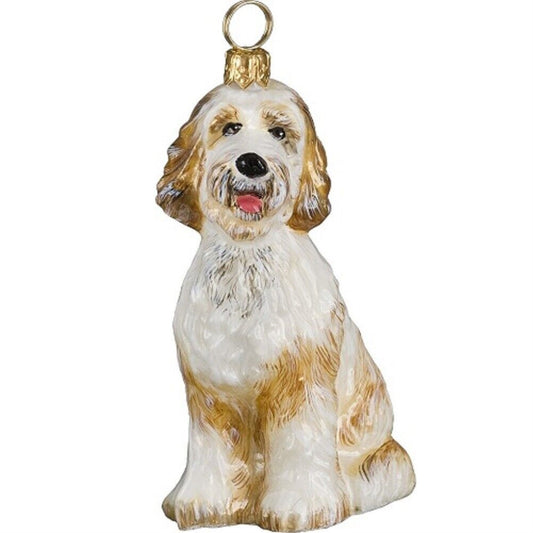 Joy to the World Goldendoodle Polish Blown Glass Christmas Ornament Dog Decoration Made in Poland