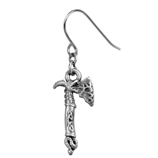 .85 Inch Silver Colored Flame Spitting Dragon Axe Dangling Earrings
