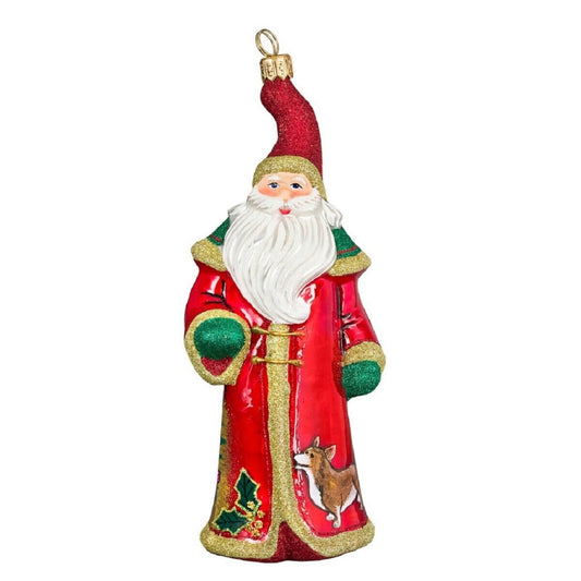 Joy to the World Glitterazzi Waiting for Santa Welsh Corgi Polish Blown Glass Christmas Ornament