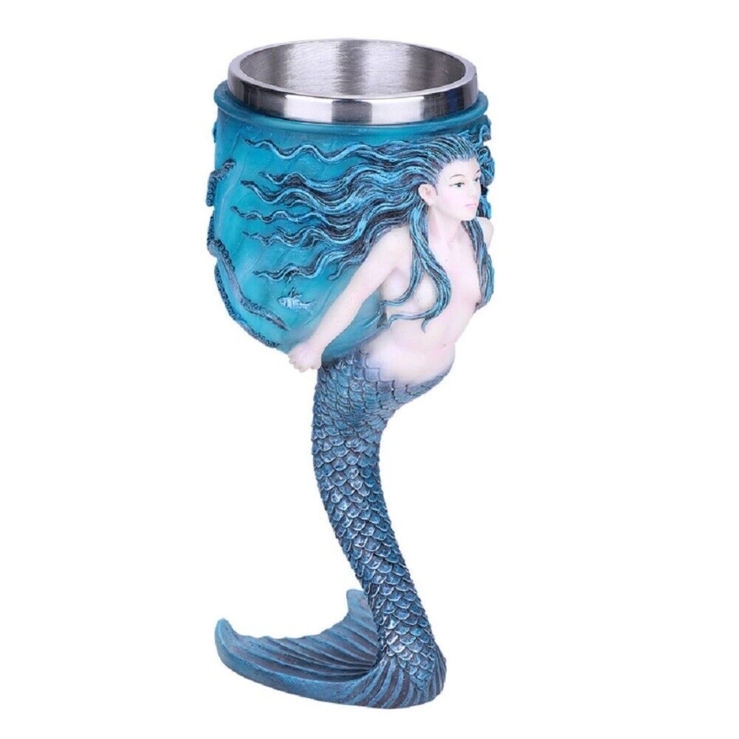 Mermaid Goblet Chalice Wine Cup Resin Body Stainless Steel Cup