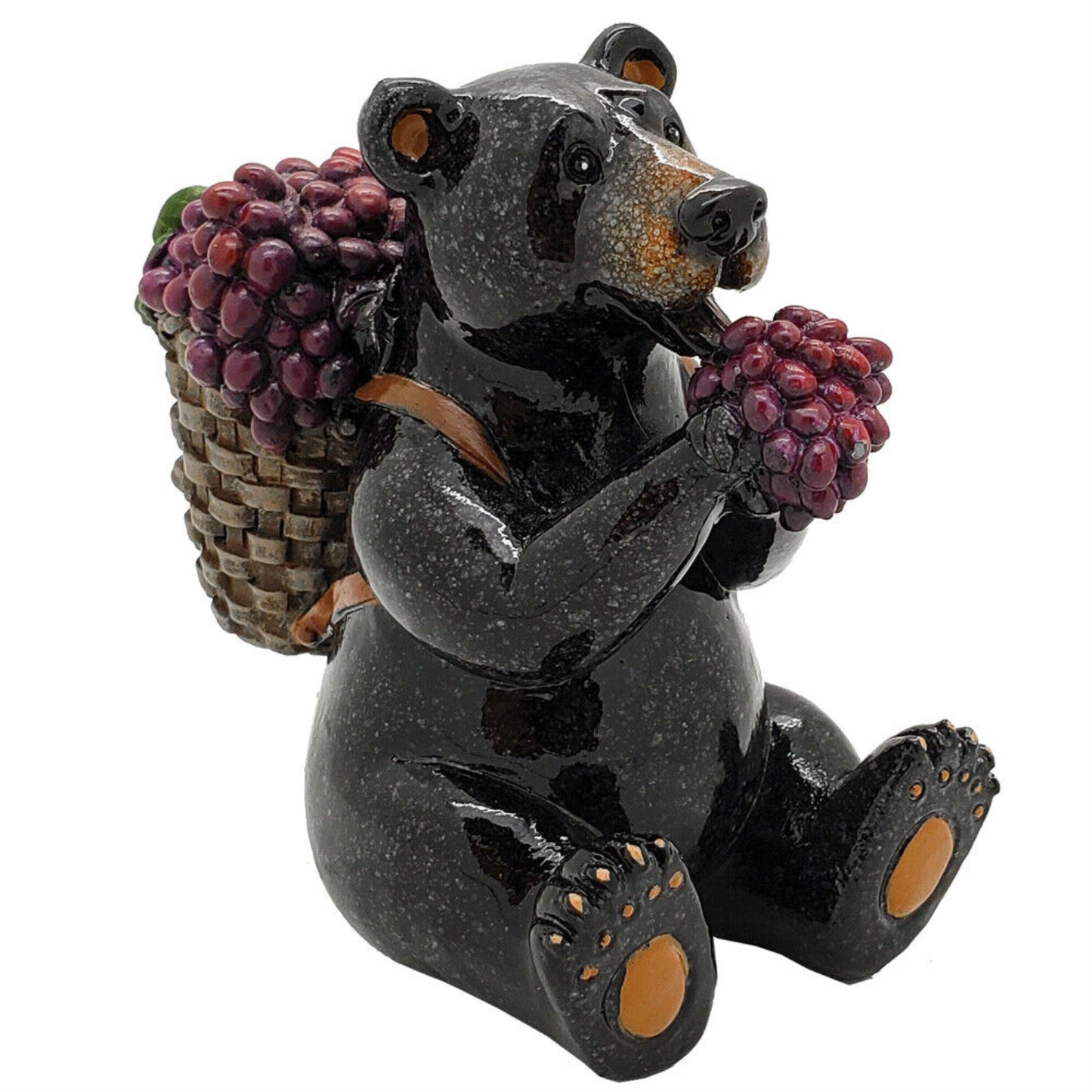 Western Rustic Berry Picking Black Bear With Fruit Harvest Bag Figurine Bears