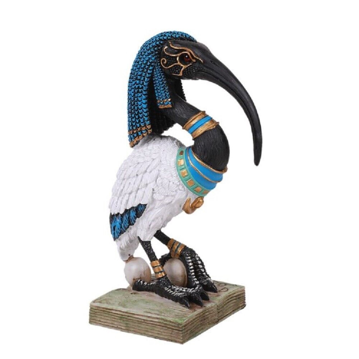 Egyptian God Ibis Headed Thoth White Flamingo Standing On Skull And Book Figurine 8 inch