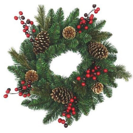 Kurt Adler 20-Inch Wreath with Red Berries and Gold Pinecones