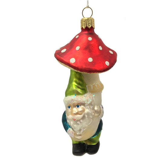 Pinnacle Peak Trading Gnome Carrying Red Toadstool Mushroom Polish Glass Christmas Ornament Decoration