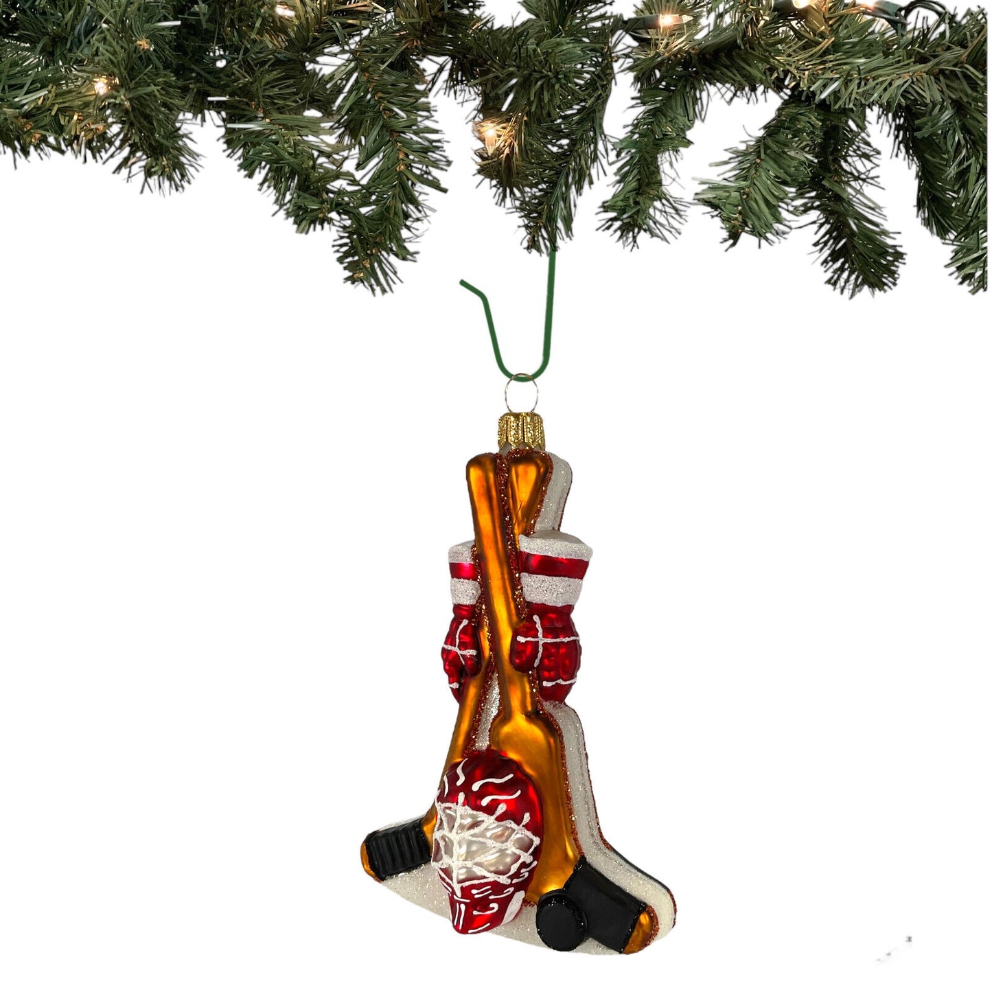 Pinnacle Peak Trading Red Hockey Sports Equipment Polish Blown Glass Hanging Christmas Tree Ornament 5 inch