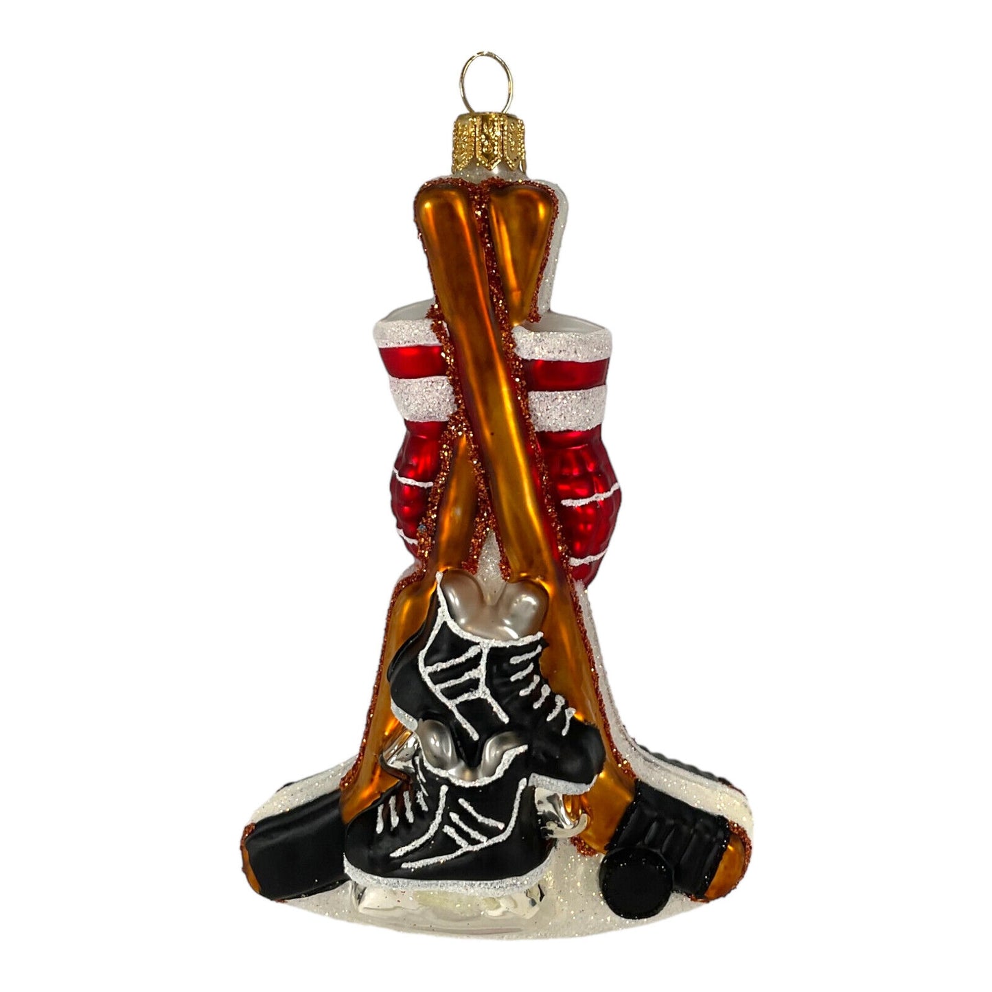 Pinnacle Peak Trading Red Hockey Sports Equipment Polish Blown Glass Hanging Christmas Tree Ornament 5 inch