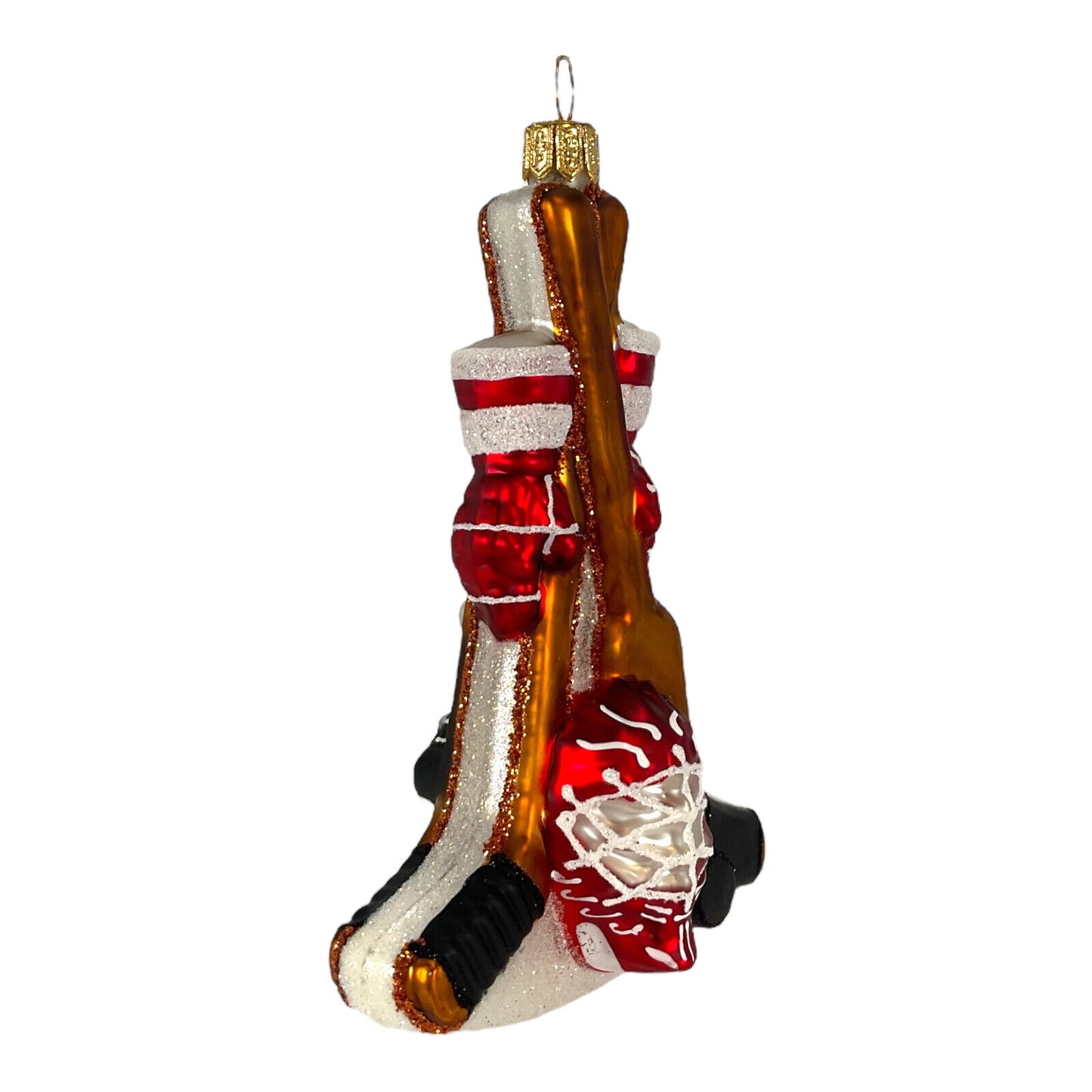 Pinnacle Peak Trading Red Hockey Sports Equipment Polish Blown Glass Hanging Christmas Tree Ornament 5 inch