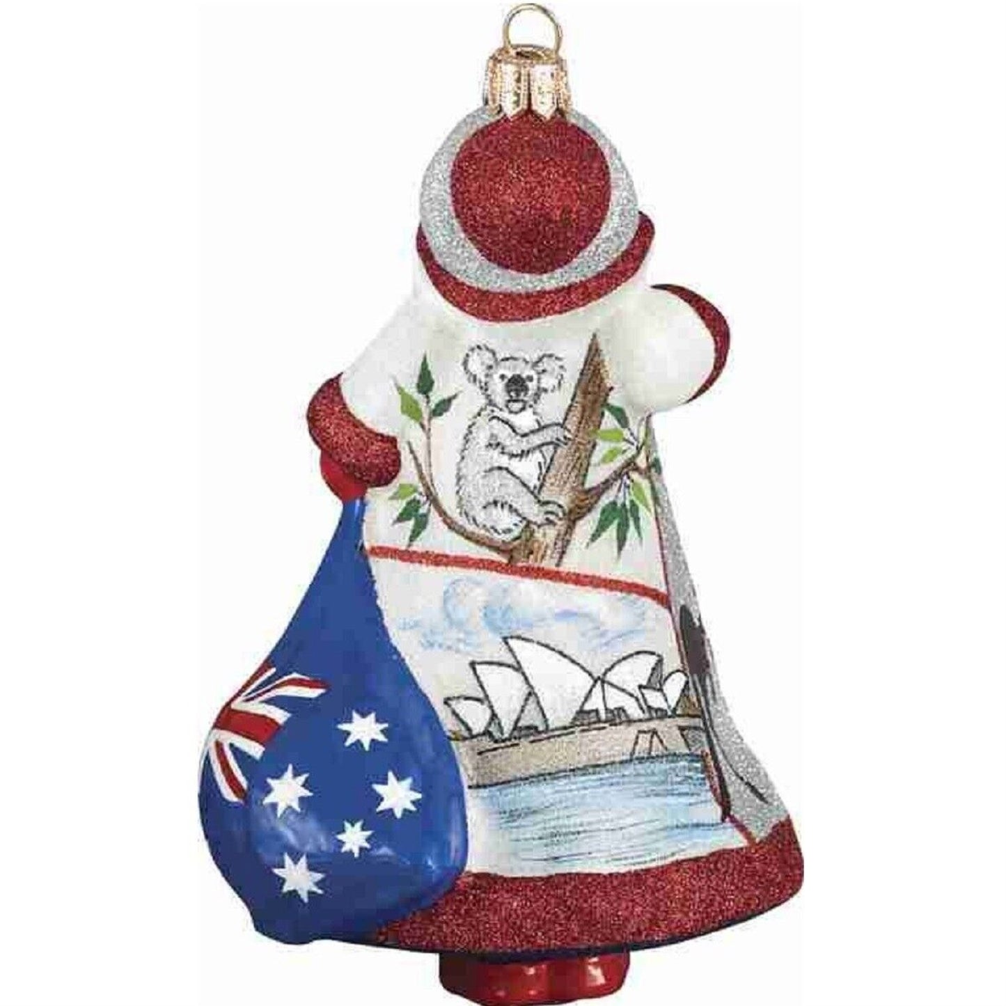 Joy to the World Australian Santa Sydney Opera House Polish Glass Glitterazzi Christmas Ornament