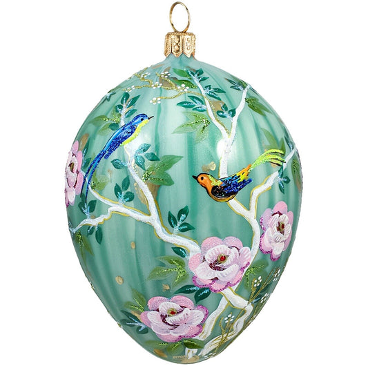 Joy to the World Glitterazzi Chinoserie Jeweled Egg Polish Glass Christmas Tree Ornament Birds