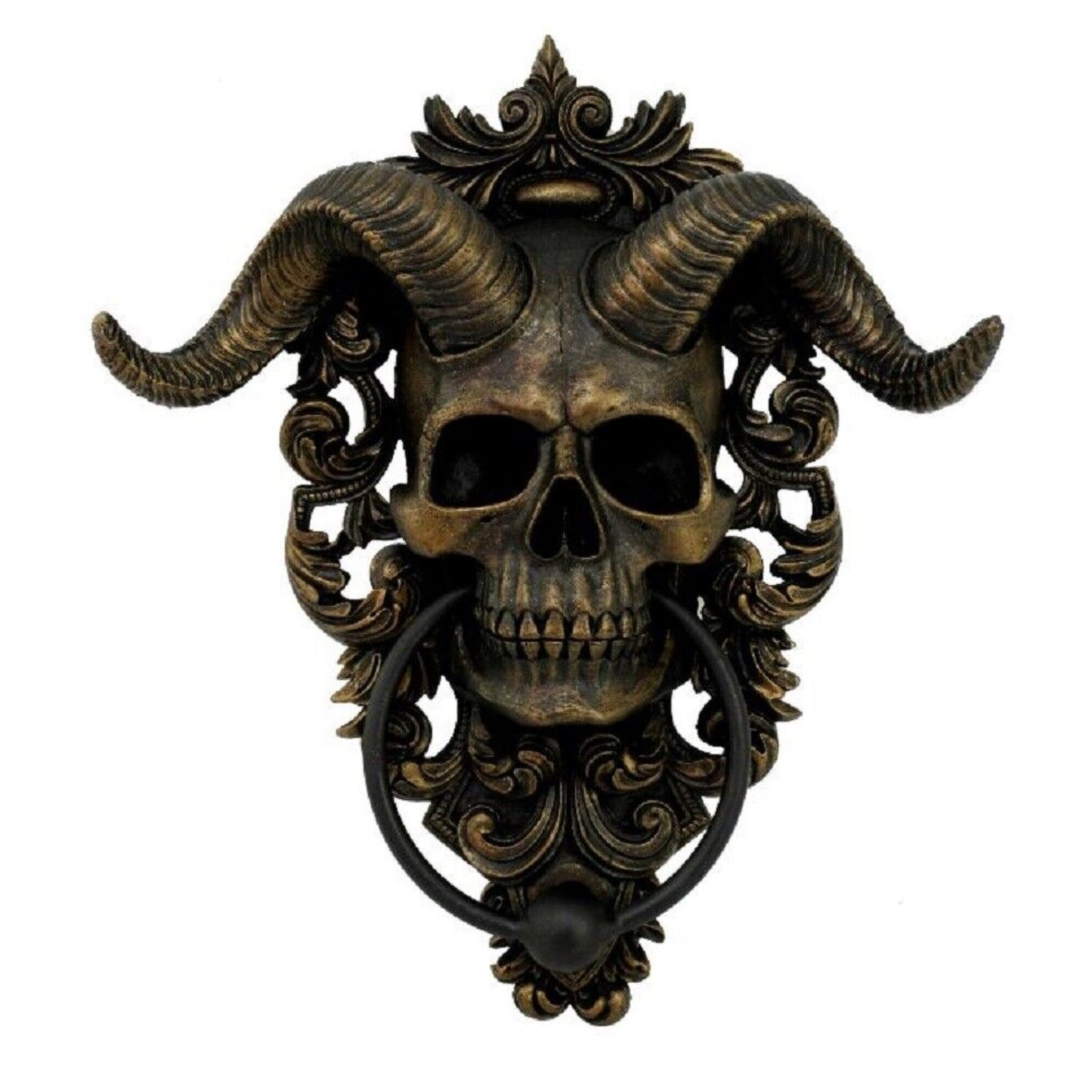 Baphomet Horned God Skull Hanging Door Knocker with Built in Striker Plate
