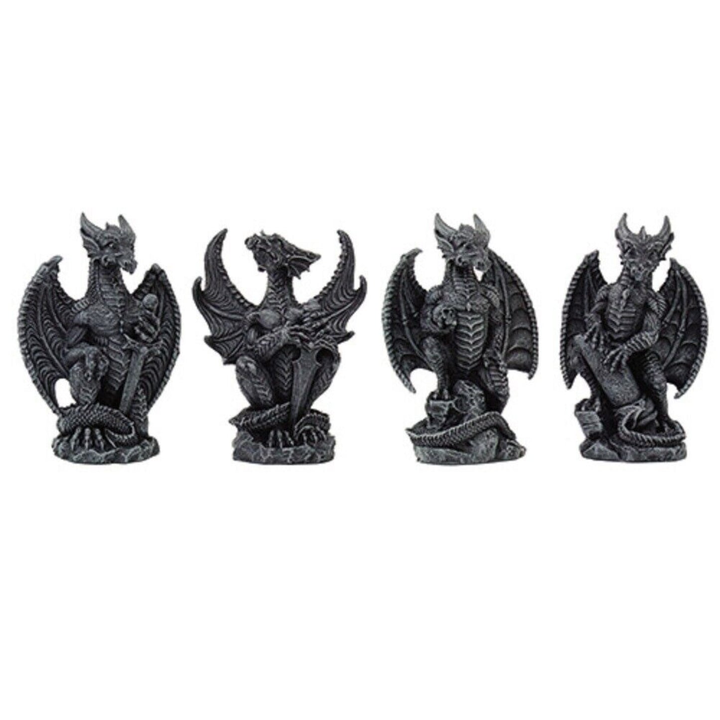 Small Dragons Resin Figurines 4 Piece Set 4 inches Tall