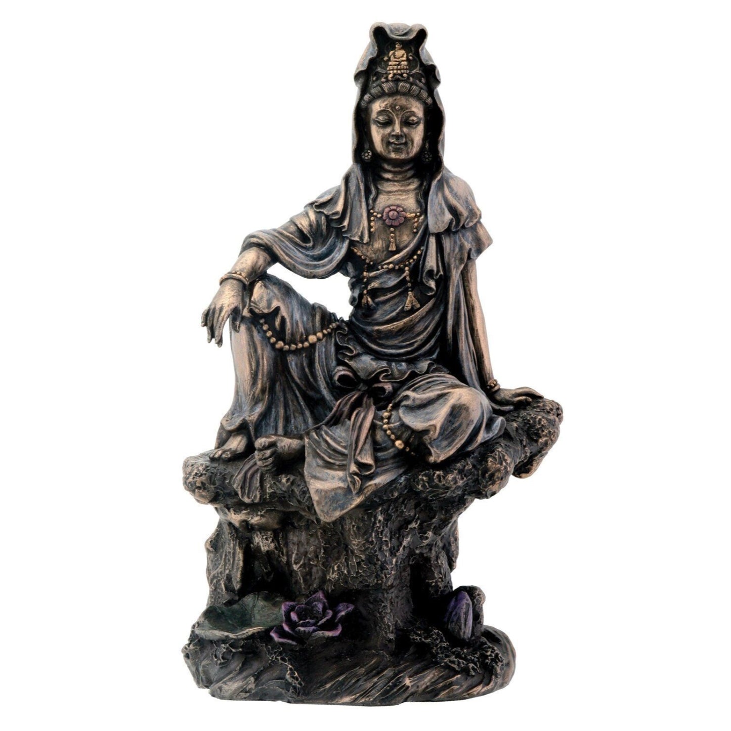 7 Inch Bronze Color Water And Moon Kuan Yin Buddhism Statue Figurine