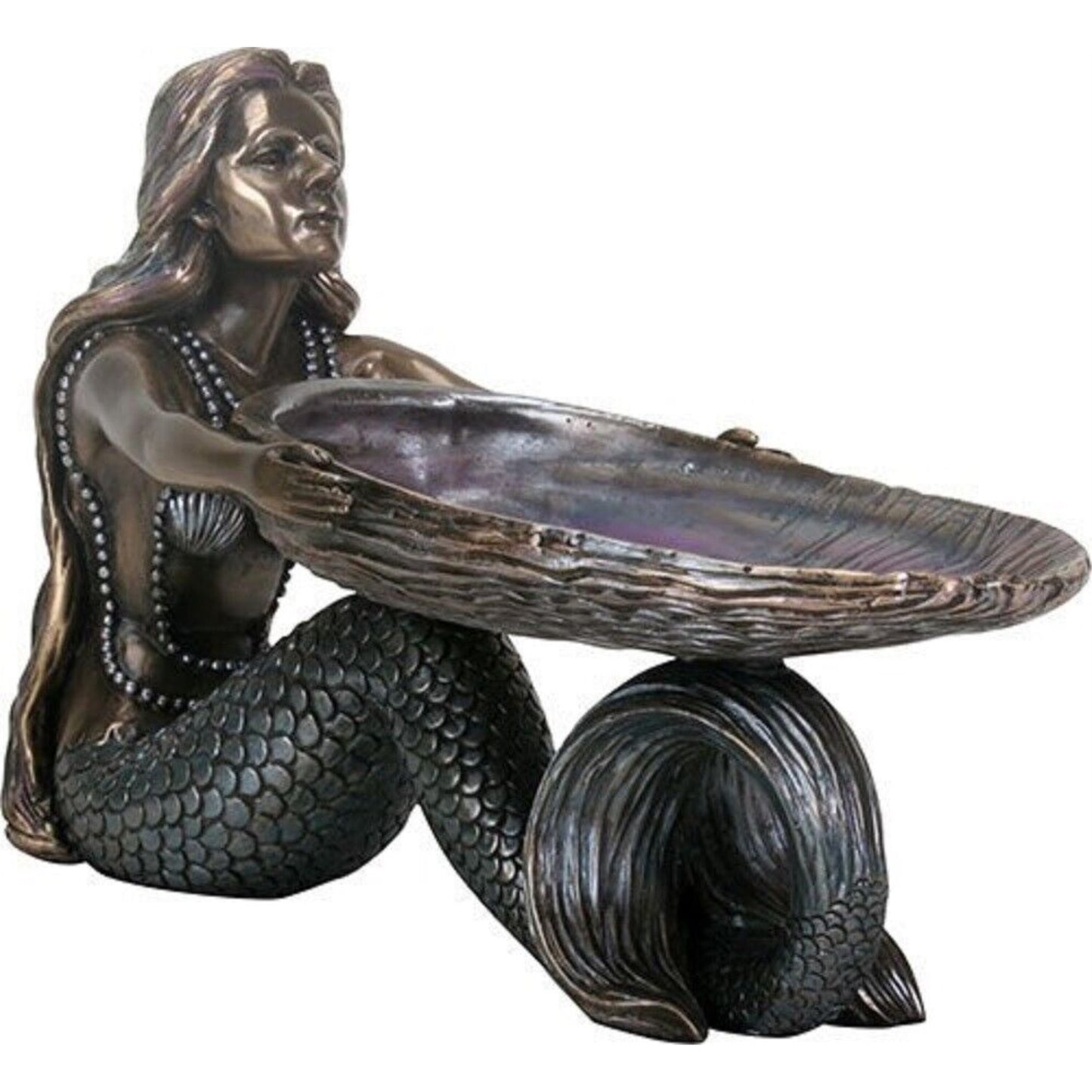 Mermaid With Abalone Shell Bronze Resin Figurine 9 x 4.75 inch