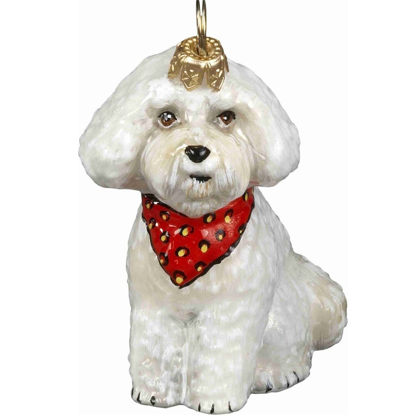 Joy to the World Bichon Frise Puppy with Bandana Polish Glass Christmas Ornament Decoration