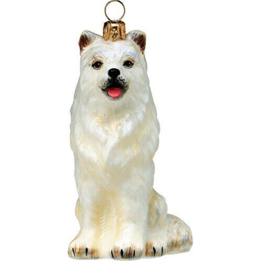 Joy to the World Samoyed Dog Polish Blown Glass Christmas Ornament Decoration Made in Poland