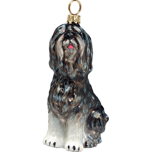 Joy to the World Polish Lowland Sheepdog Glass Christmas Ornament Made in Poland Dog Decoration