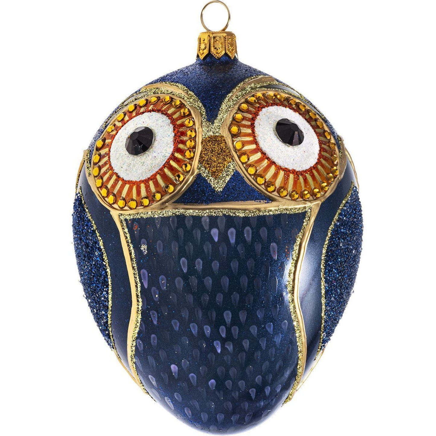 Joy to the World Glitterazzi Owl Jeweled Egg Polish Glass Christmas Ornament