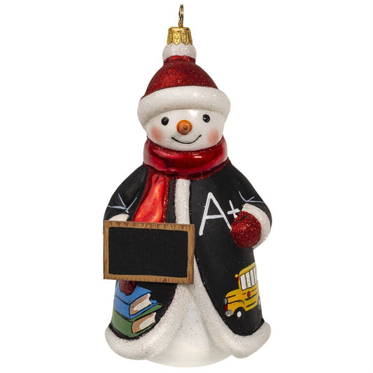 Joy to the World Glitterazzi Teacher Snowman Polish Glass Christmas Ornament