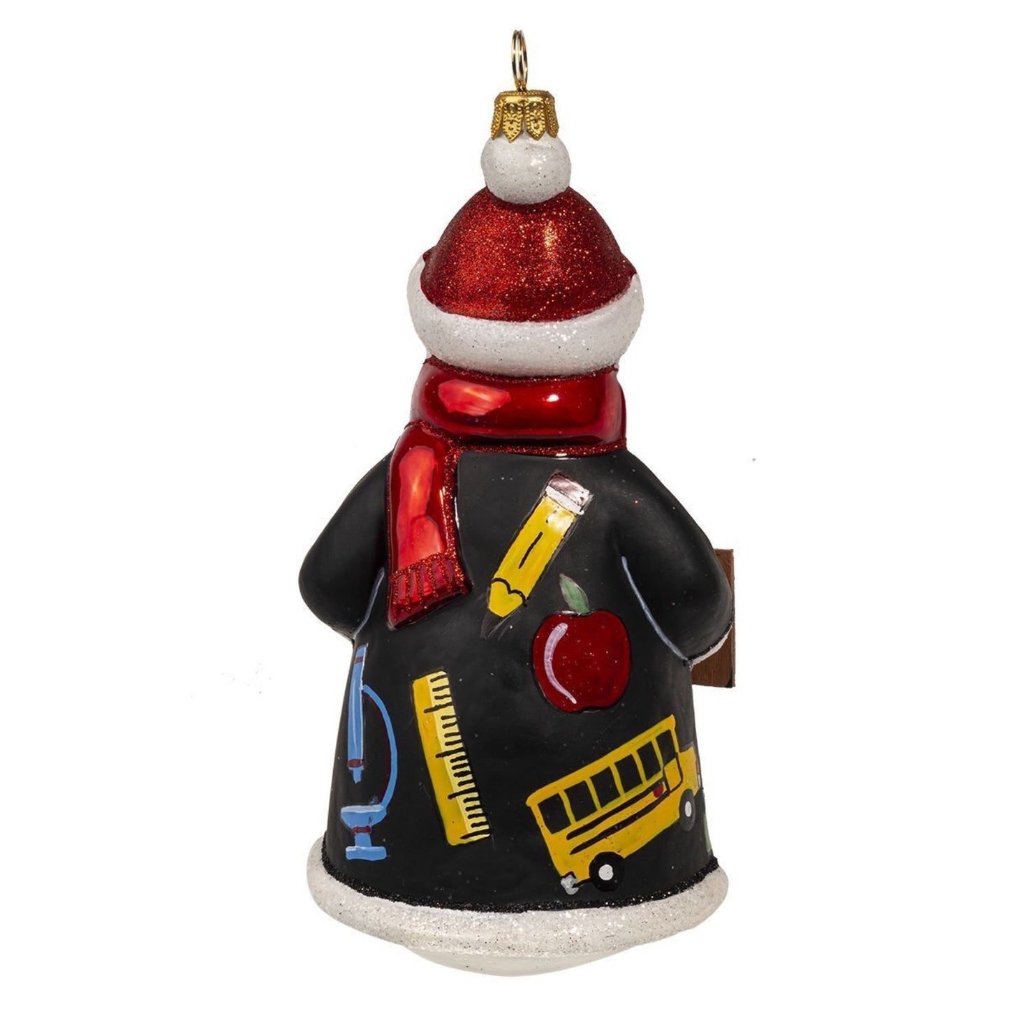 Joy to the World Glitterazzi Teacher Snowman Polish Glass Christmas Ornament