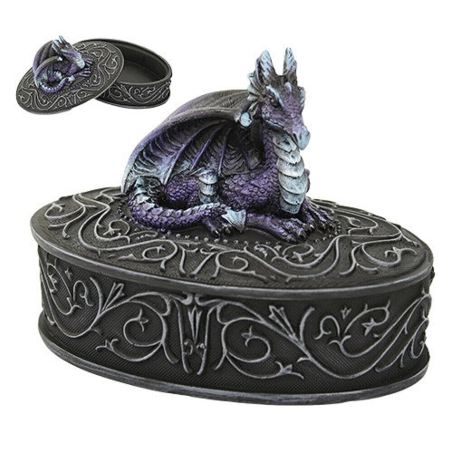 Dragon Laying on Oval Shaped Jewelry Trinket Keepsake Box Mythical Fantasy Decoration 5.5 x 4.5 inches
