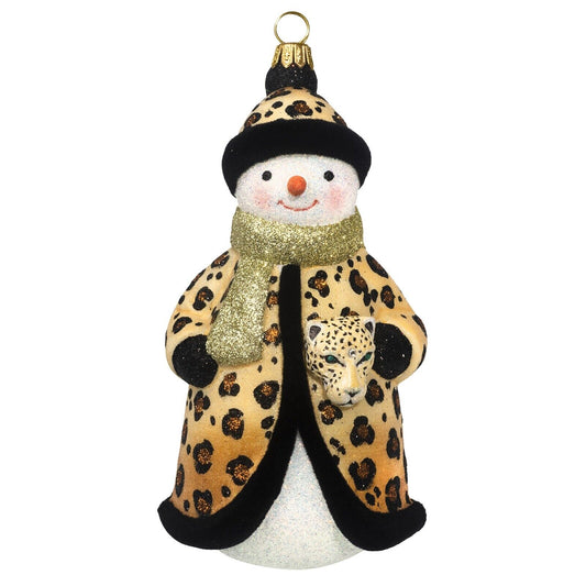 Joy to the World Glitterazzi Leopard Snowman Polish Glass Christmas Ornament