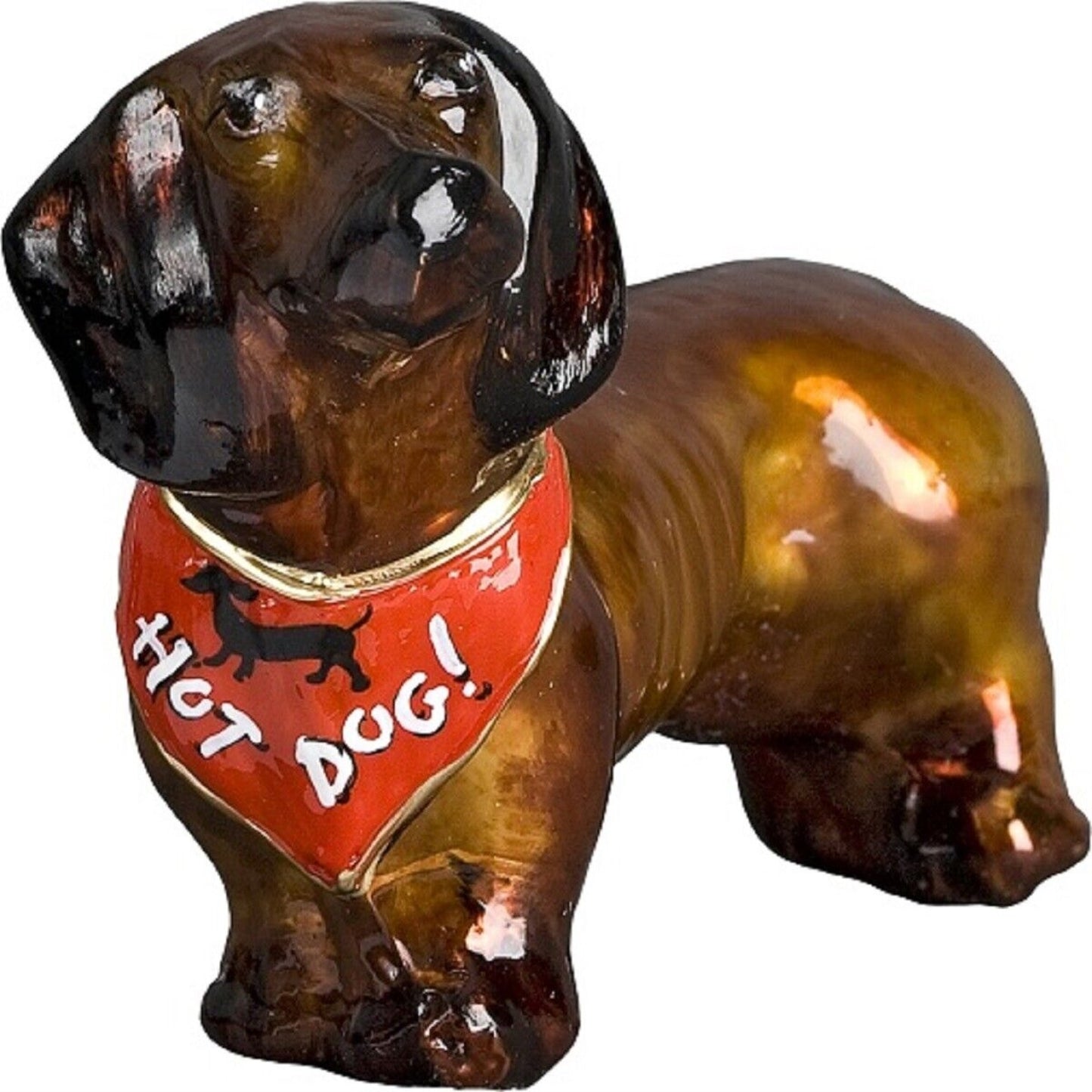 Joy to the World Red Dachshund Doxie with Hotdog Bandana Dog Polish Glass Christmas Ornament