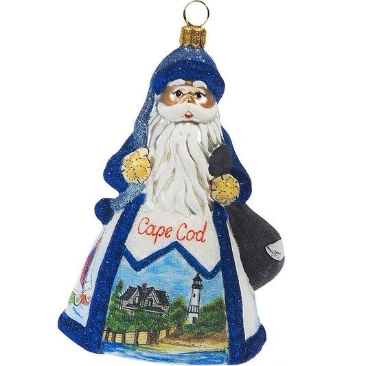 Joy to the World Glitterazzi Cape Cod Santa Polish Glass Christmas Ornament